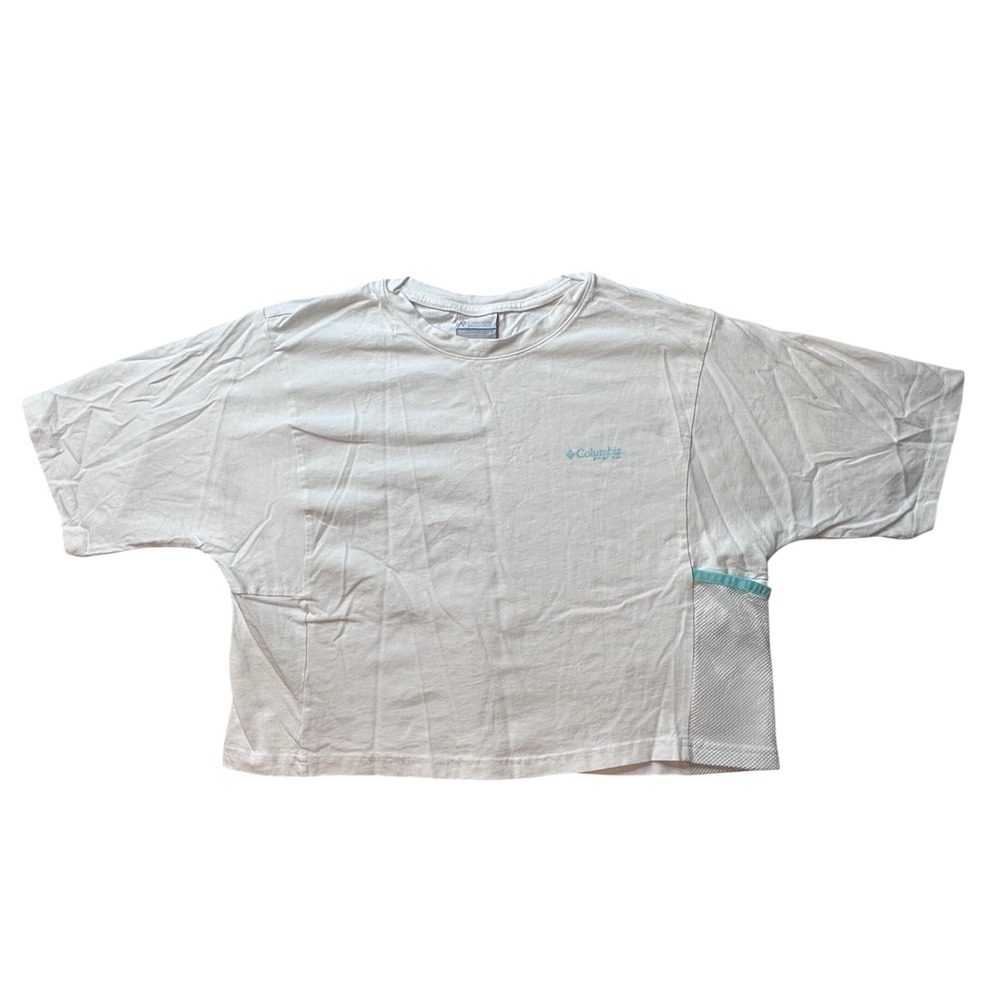 Columbia T-Shirt Womens L White PFG Performance Fishing Gear Cropped Mesh Pocket